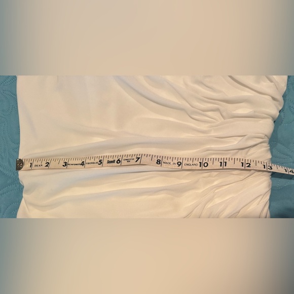 Mac Duggal Size 8 Beaded Cuff Drop Shoulder Faux Wrap White Gown. - Picture 14 of 15